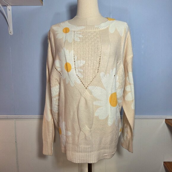 Miss Sparkling Small Daisy Tight Knit Longsleeve Casual Fall Winter Sweater - Picture 1 of 9